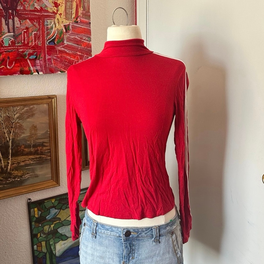 J For Justify Young Contemporary Red White Stripe Turtleneck Shirt